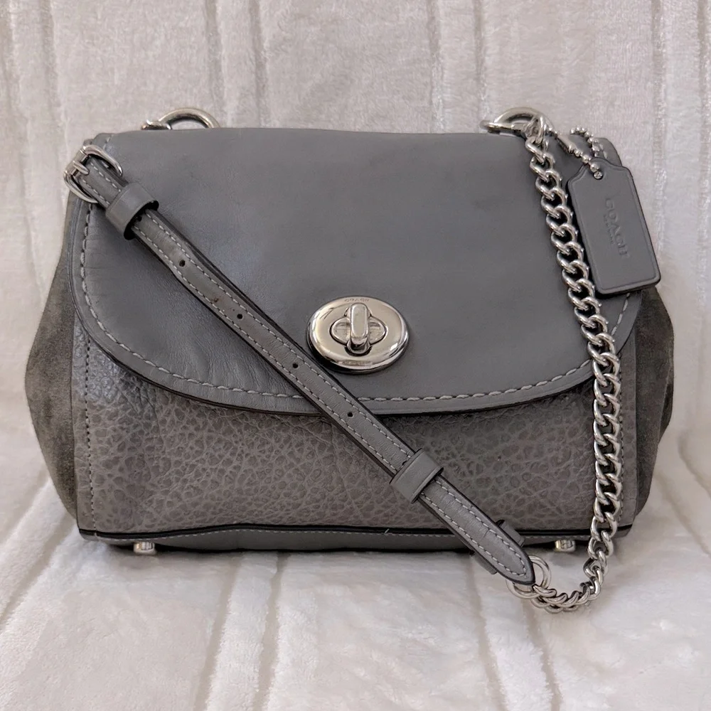 Coach Faye Leather Suede Crossbody Bag with Silver Chain Style F22349